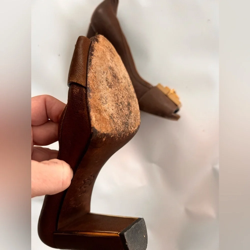 Tory Burch Brown Heels with Gold Accents